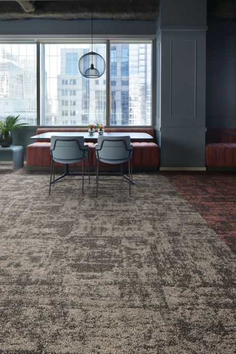 Interface Stunt Double carpet tile in dining area with table and chairs