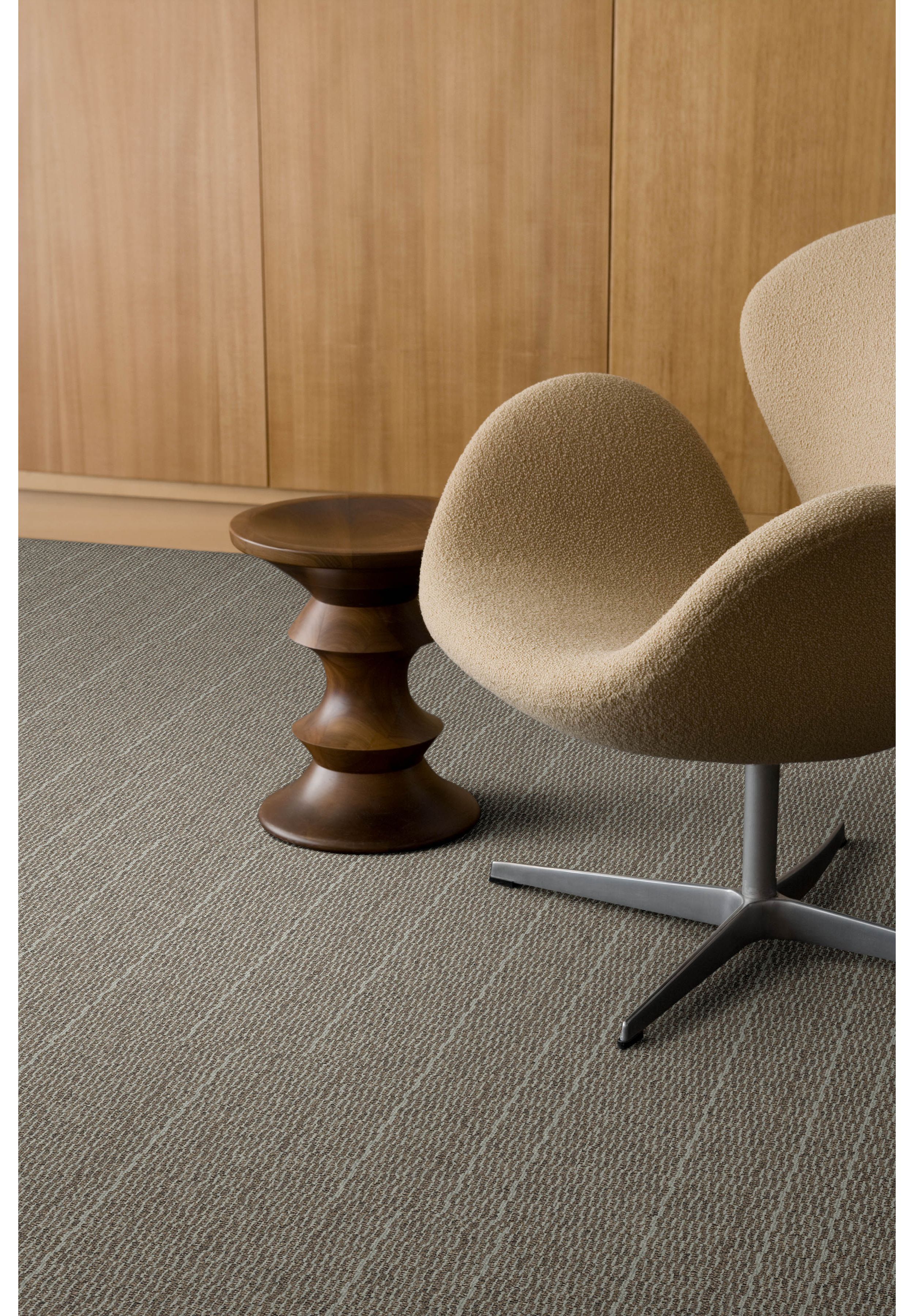 Detail of Interface Tangled & Taut carpet tile with chair and Eames stool image number 5