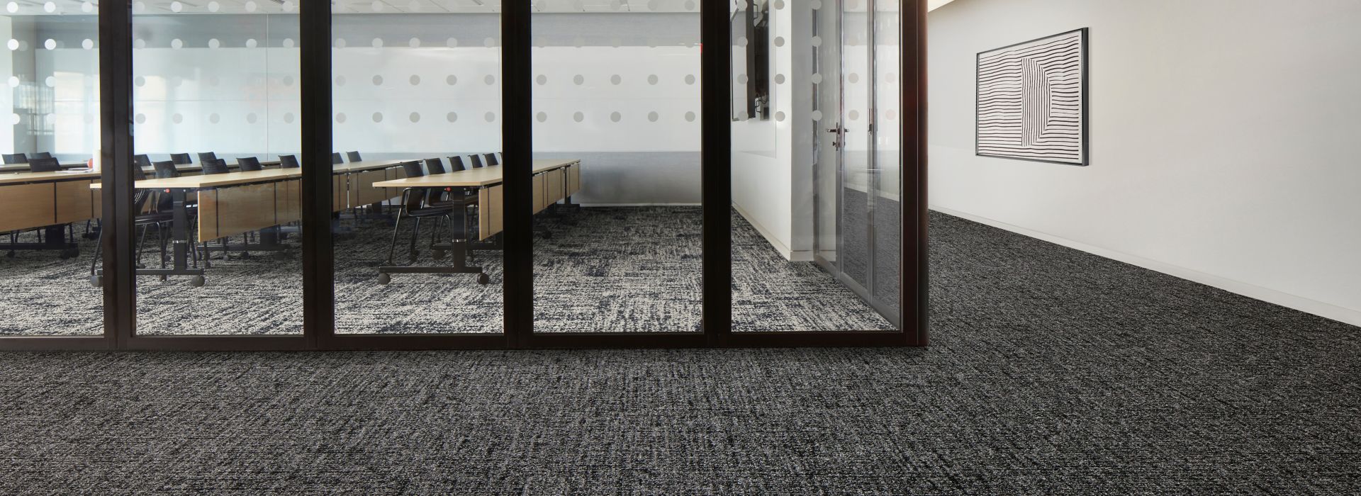 Interface Third Space 301 and Perfect Pair carpet tile in corporate meeting room or training room