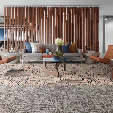 Interface Third Space 306 and FLOR Leaps and Bounds carpet tile in lobby imagen número 1