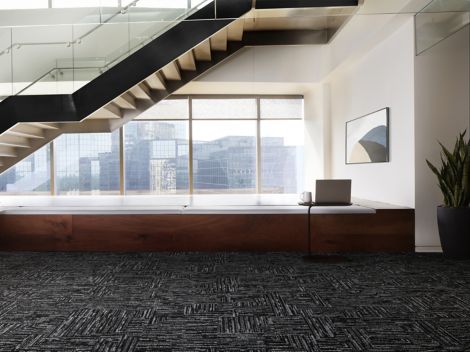 Interface Third Space 311 carpet tile in reception area with staircase