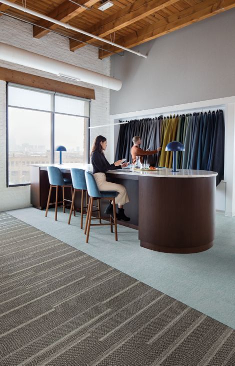 Interface Simple Sash and Tokyo Texture plank carpet tile in work area with bar height table image number 2