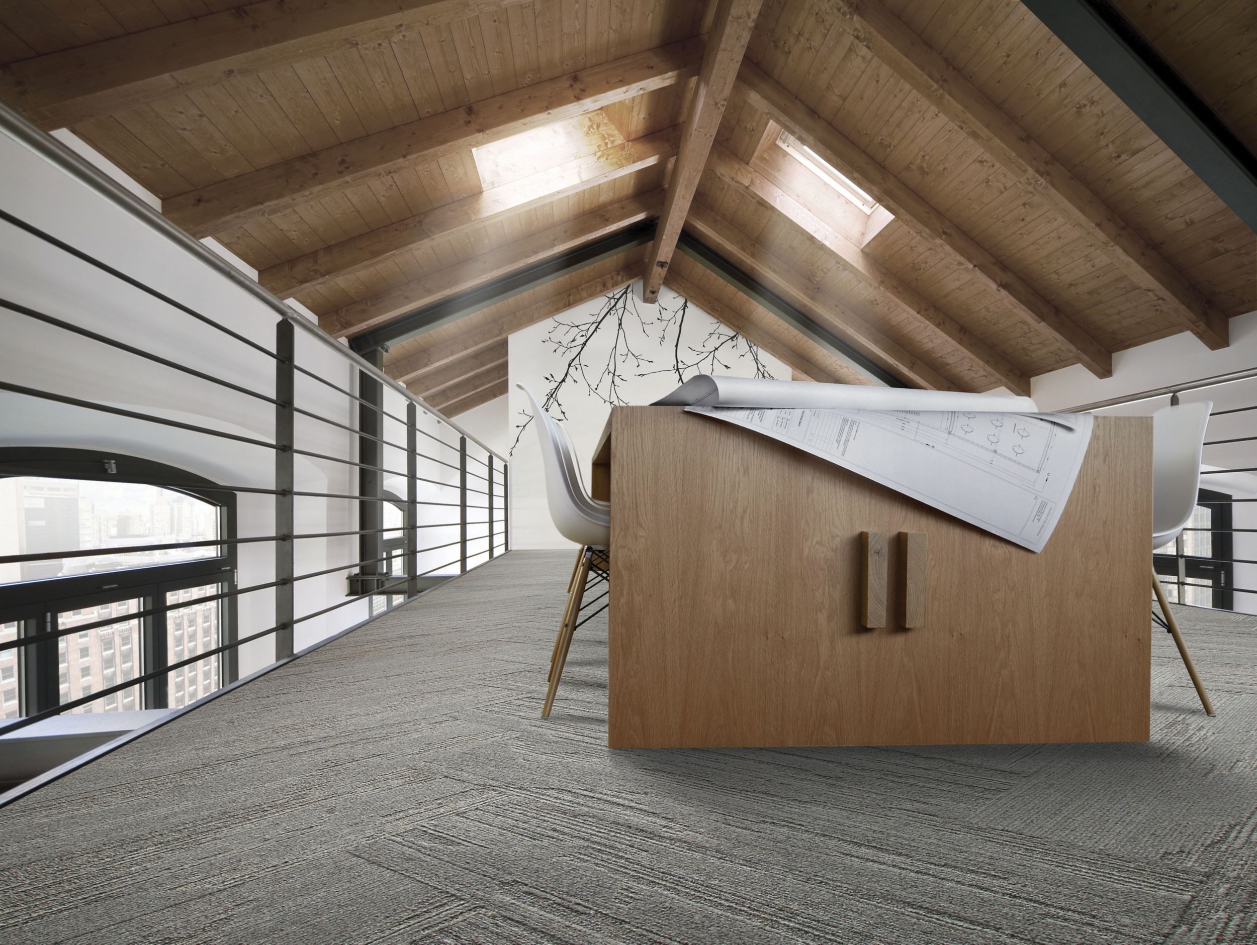 Interface UR501 plank carpet tile in workspace with wood ceiling Bildnummer 7
