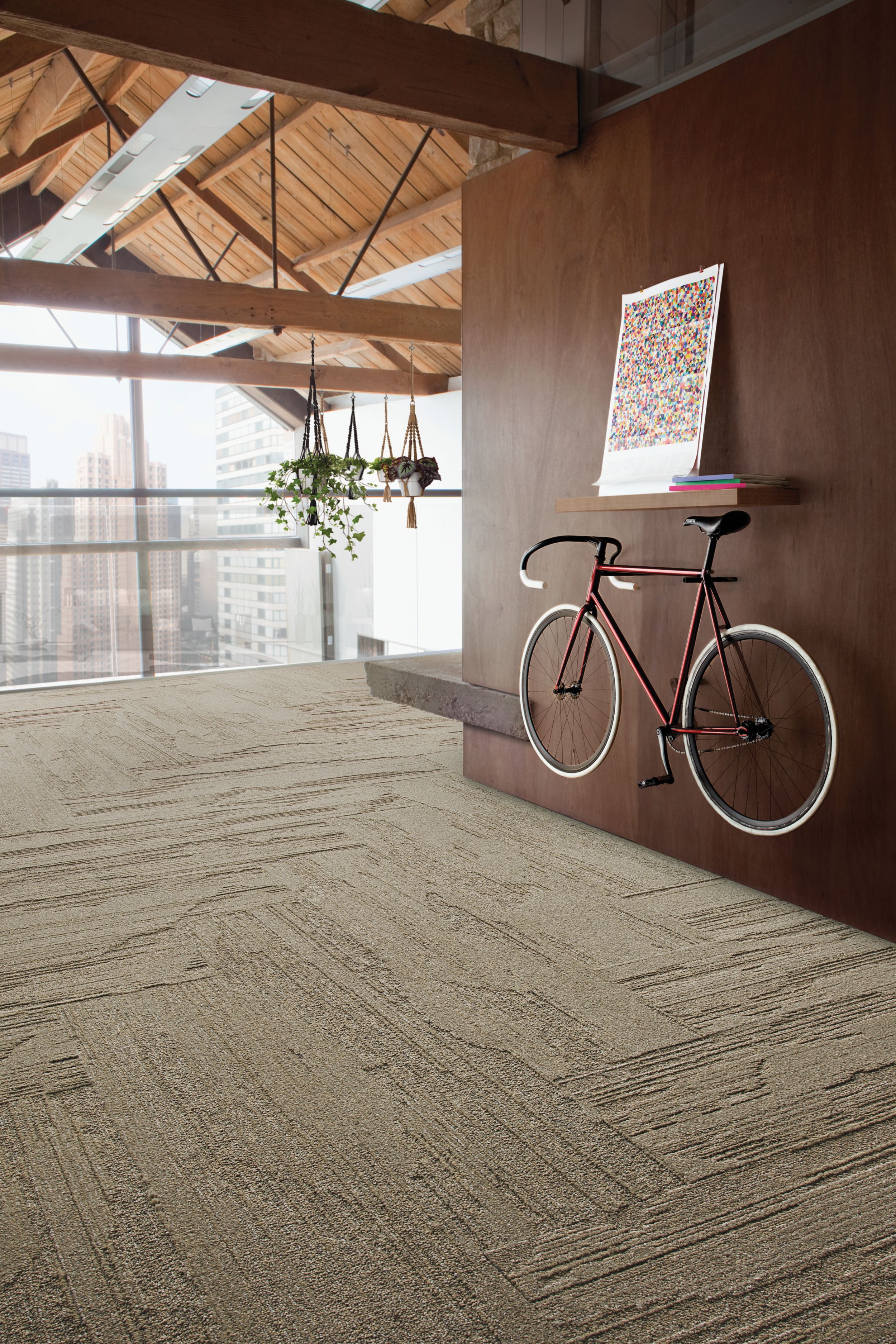 Interface UR501 plank carpet tile in office common area with bike  image number 1