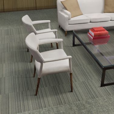 Interface Micro Line carpet tile with two white chairs and glass table image number 1