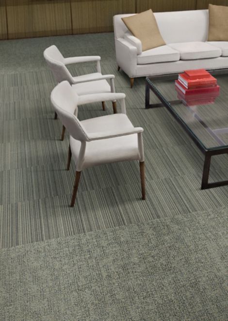 Interface Micro Line carpet tile with two white chairs and glass table image number 6