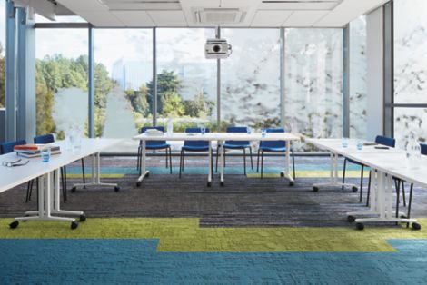 Interface Video Spectrum and Shaded Pigment carpet tile meeting room with large conference table image number 3