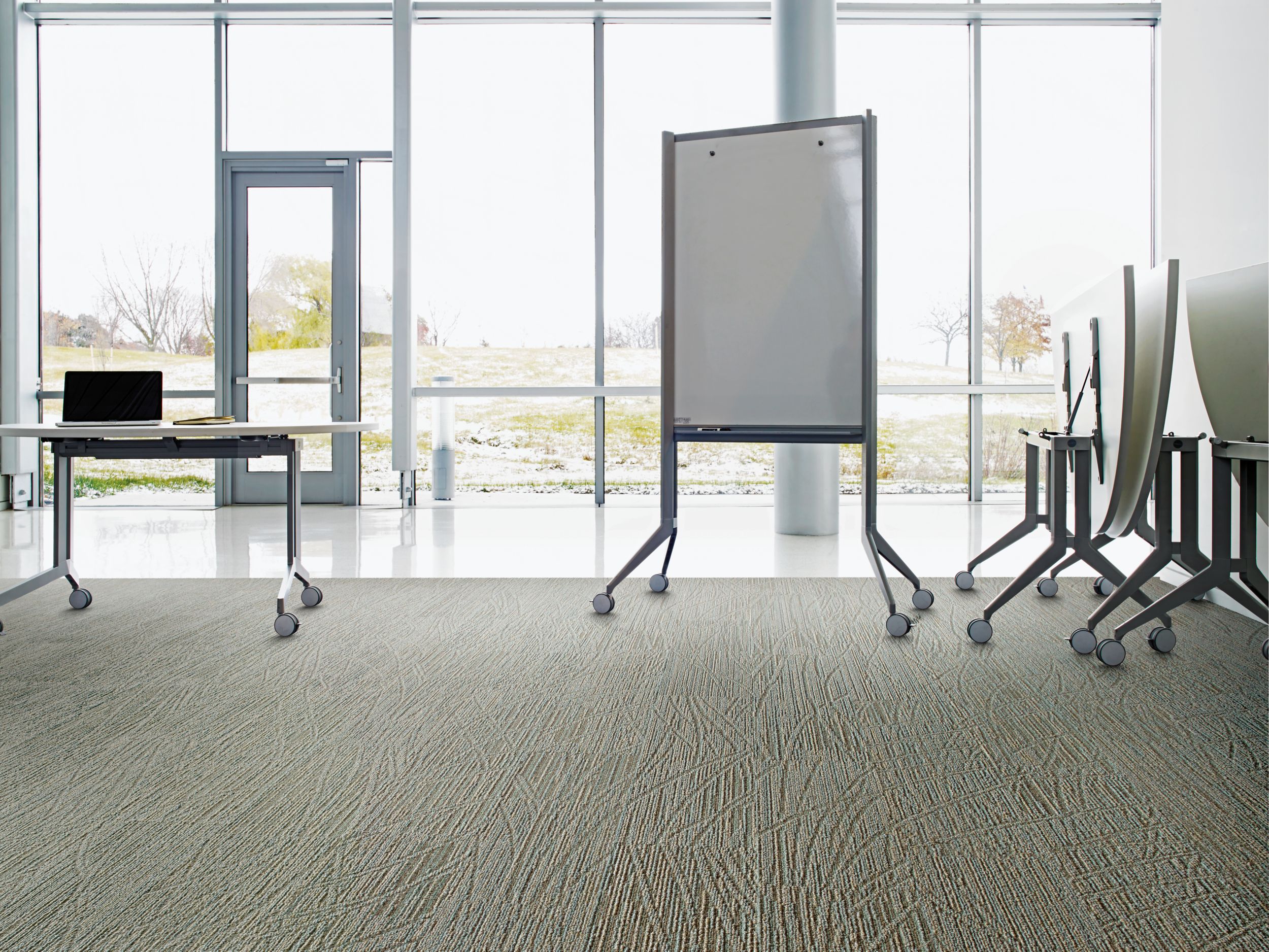 Interface WE152 and WE154 plank carpet tile in meeting area with white board image number 1