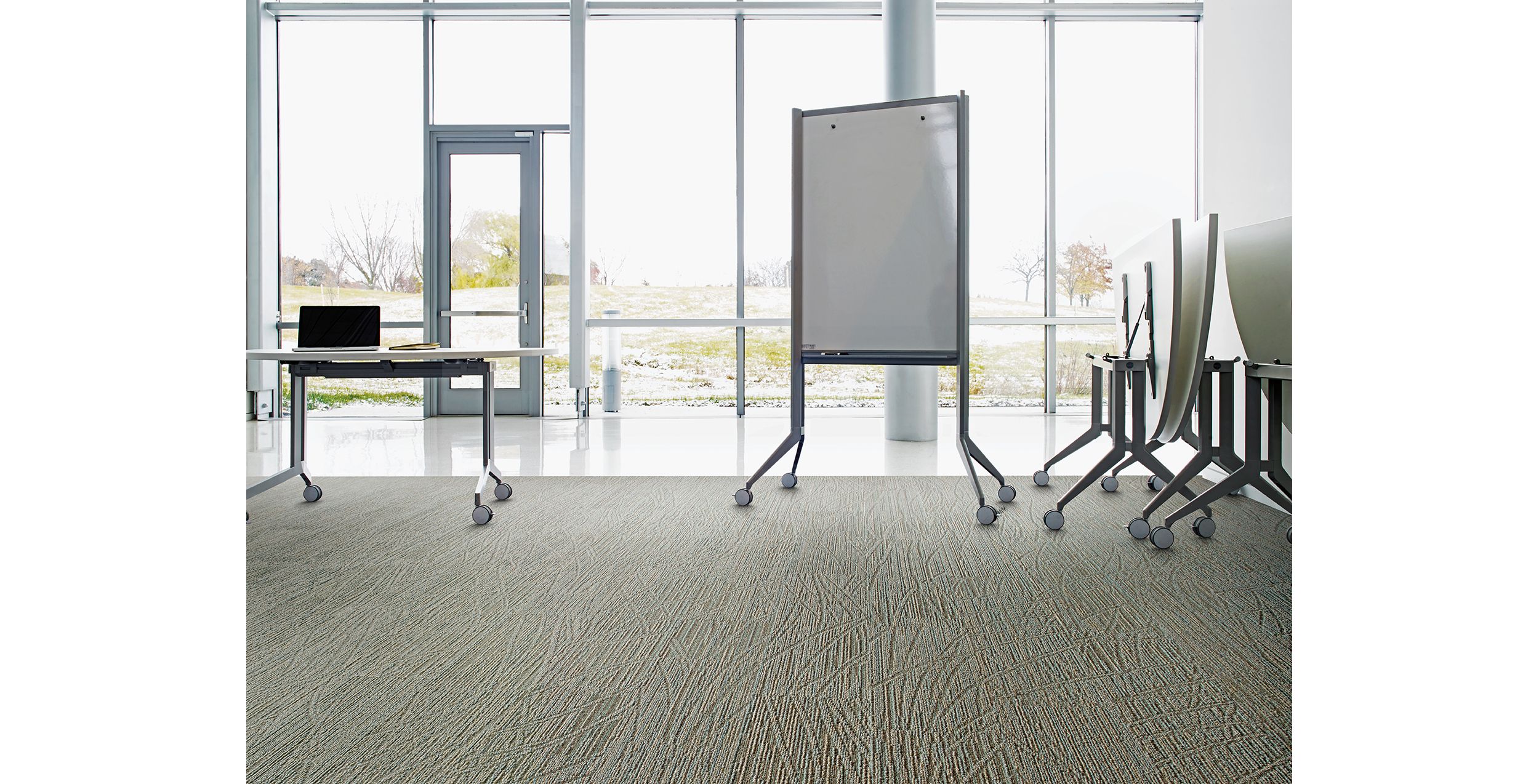 Interface WE152 and WE154 plank carpet tile in meeting area with white board image number 1