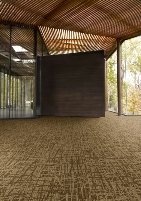 Interface WE153 plank carpet tile in entrance way with wood paneling image number 3