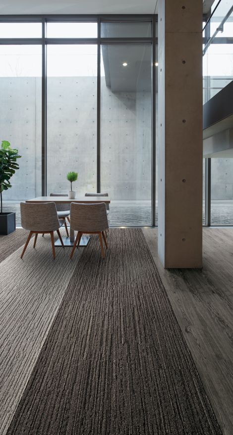 Interface WW880 plank carpet tile and Natural Woodgrains LVT in office common area image number 2