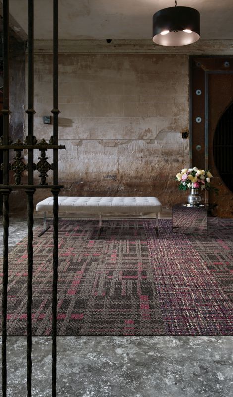 Interface WW895 and Scottish Sett plank carpet tile in seating area with bench