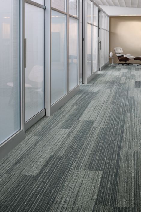 Interface Walk the Plank plank carpet tile in office corridor