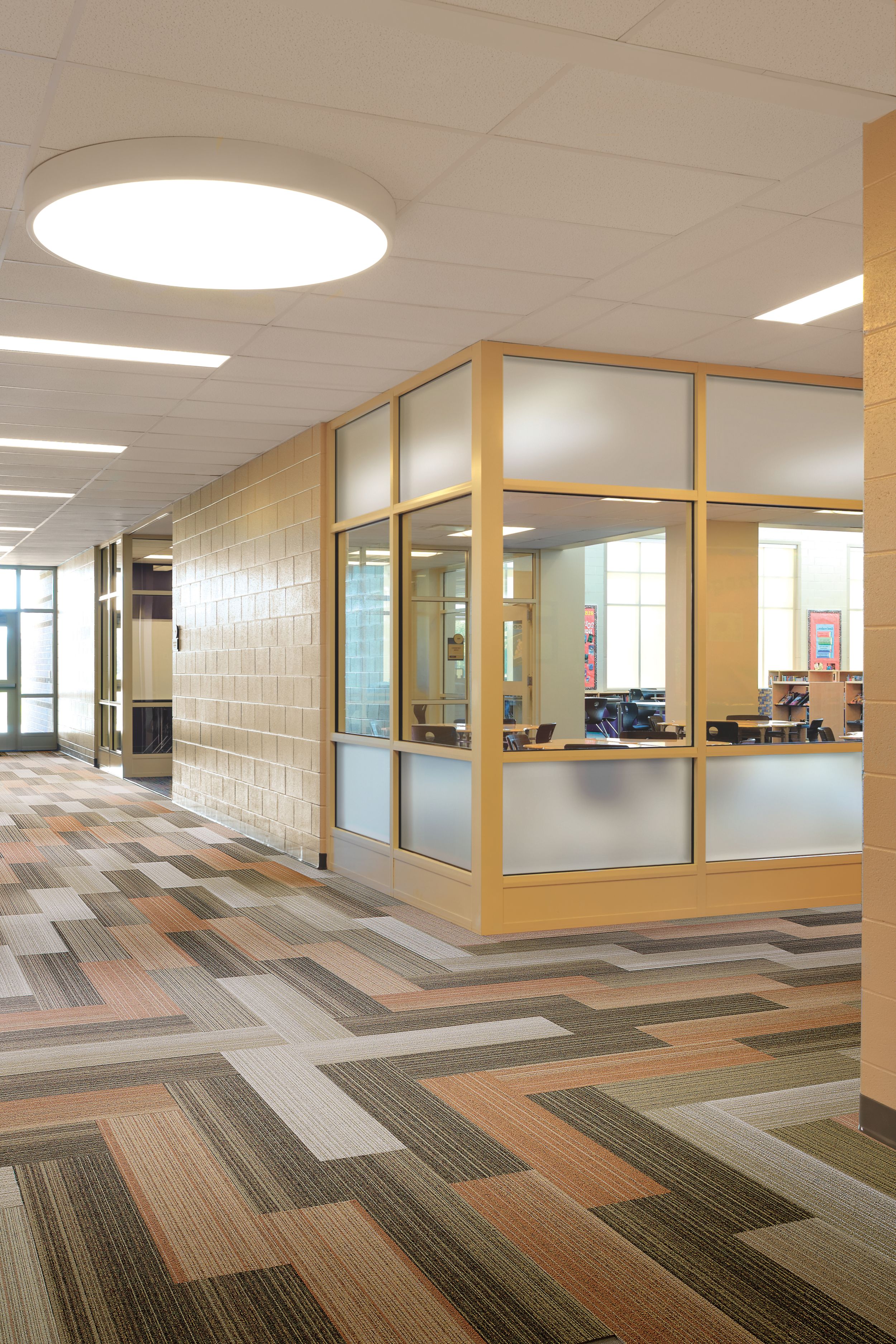 Interface Walk the Plank plank carpet tile in school corridor image number 5