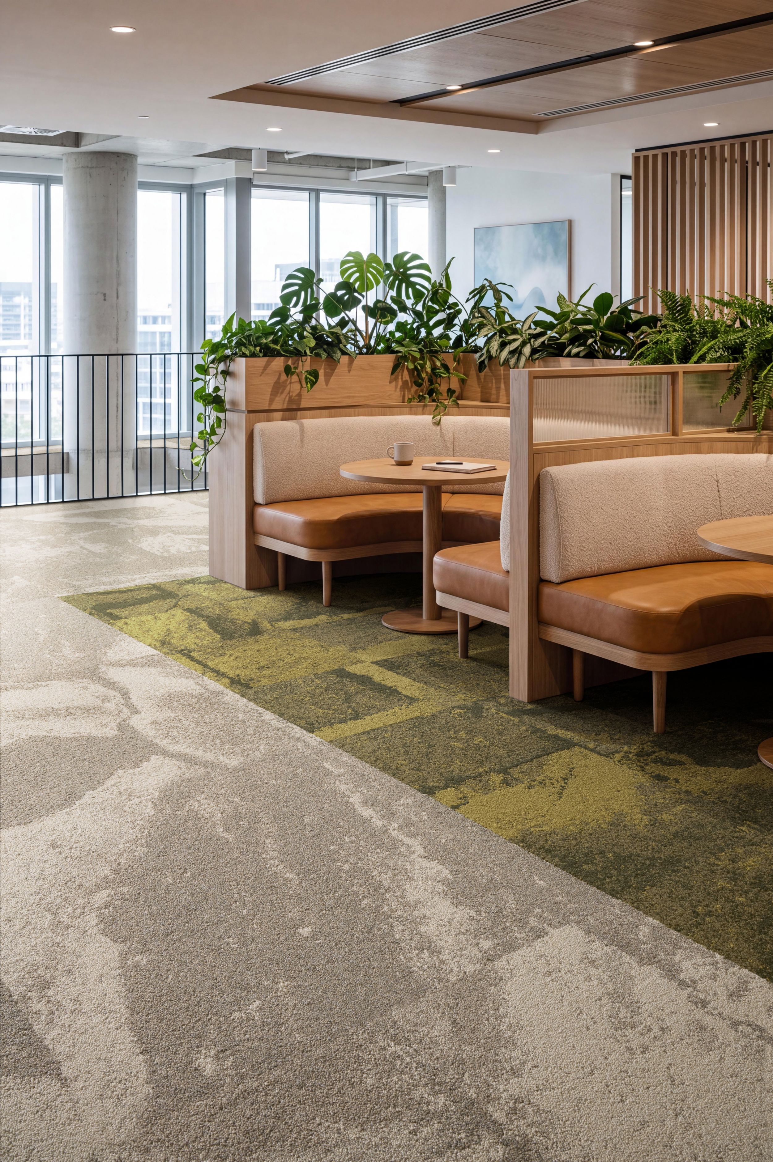 Interface Waypoint and Bridgepoint carpet tile in workplace breakroom imagen n&uacute;mero 4