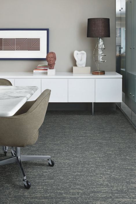 Interface Heart Strings carpet tile in private office with white credenza