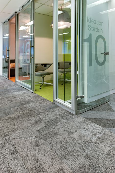 Interface Nimbus and On Line carpet tile plank in office with glass focus rooms image number 6