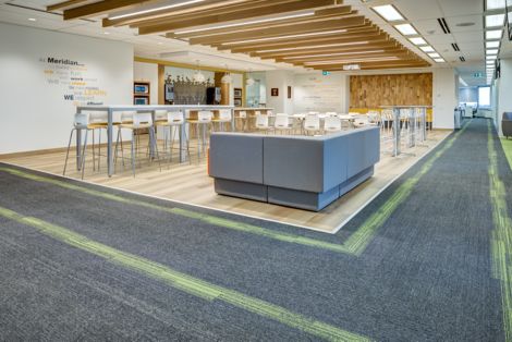 Interface Off Line plank carpet tile in company dining area