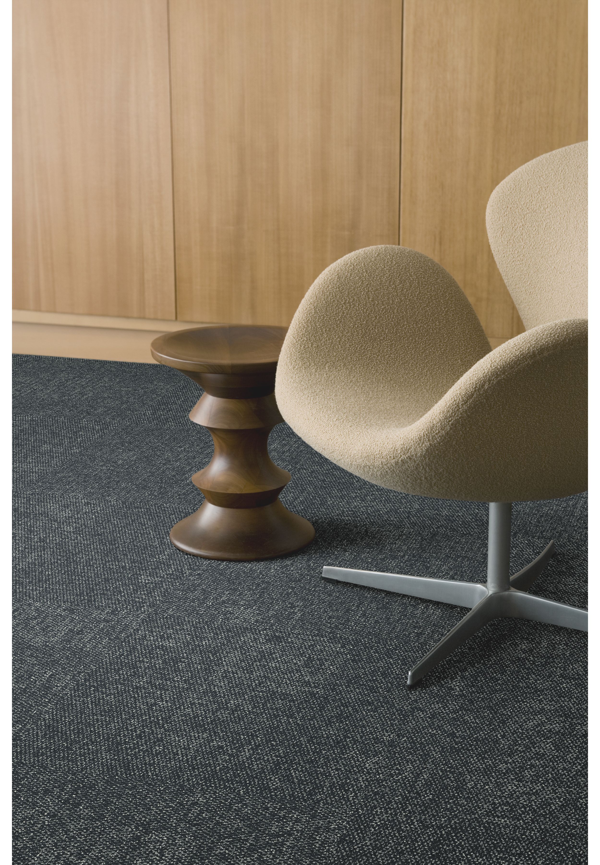 Detail of Interface Lighthearted carpet tile with chair and Eames stool image number 3