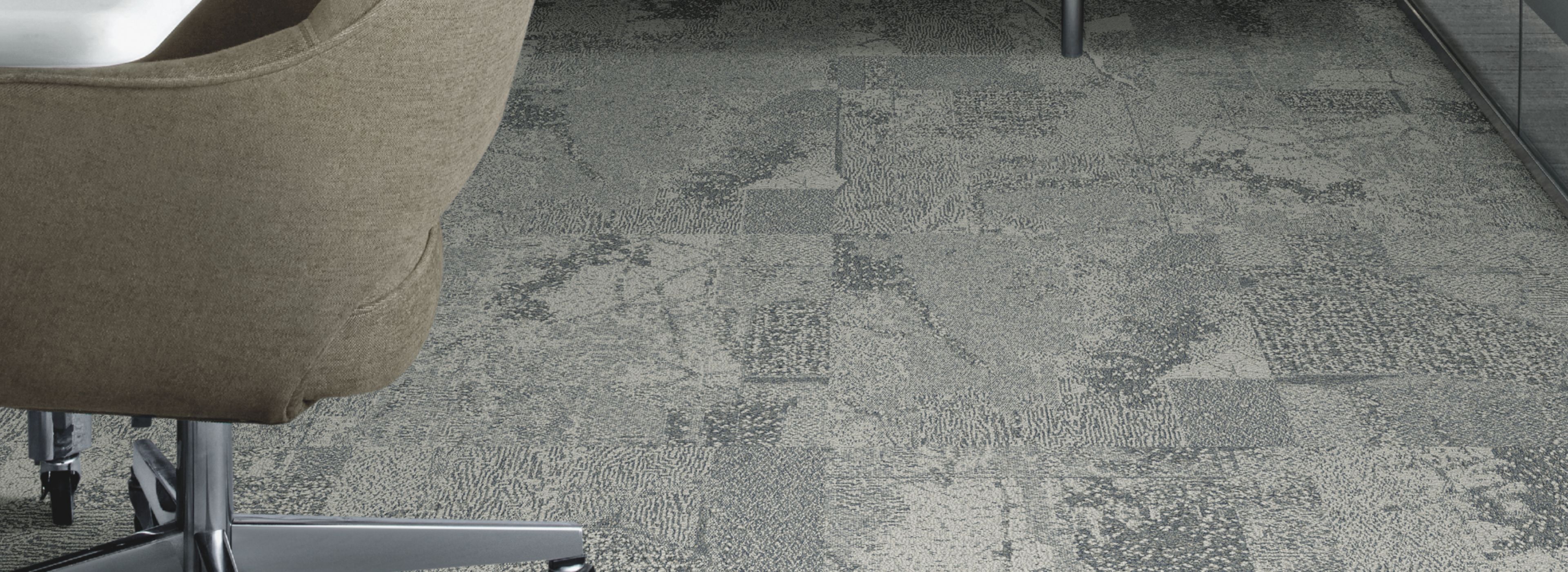 Interface Mountain Rock carpet tile in private office with credenza, table and chairs image number 1