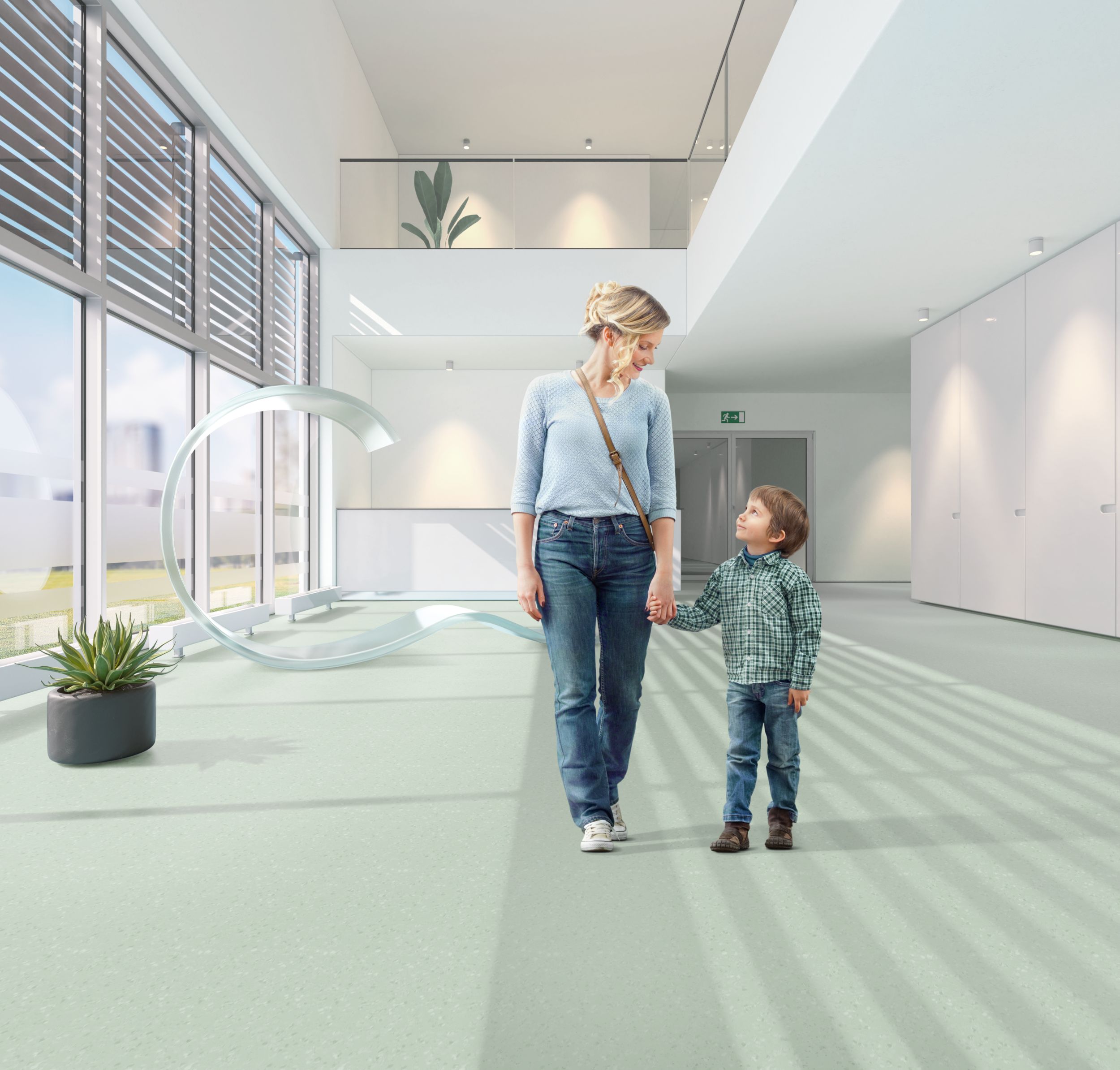 noracare seneo rubber flooring in hospital corridor with mother and son afbeeldingnummer 5