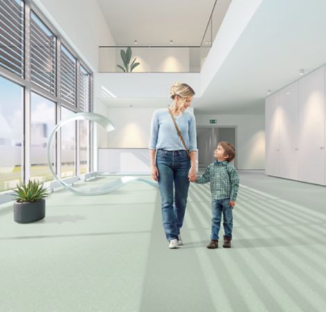noracare seneo rubber flooring in hospital corridor with mother and son afbeeldingnummer 5