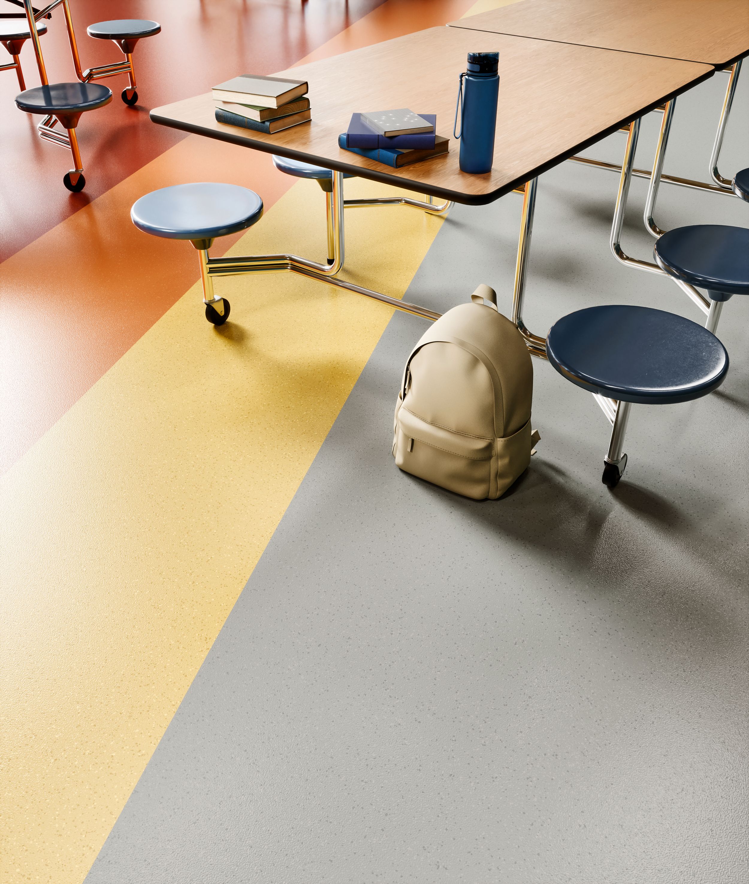 Close-up of norament 926 satura rubber flooring in K-12 cafeteria imagen número 3