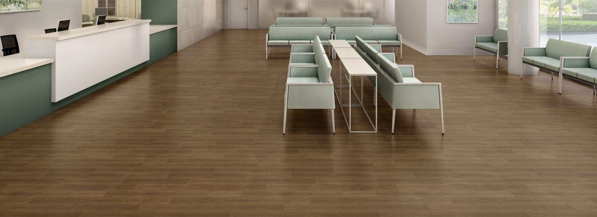 noravant timber rubber flooring in healthcare lobby