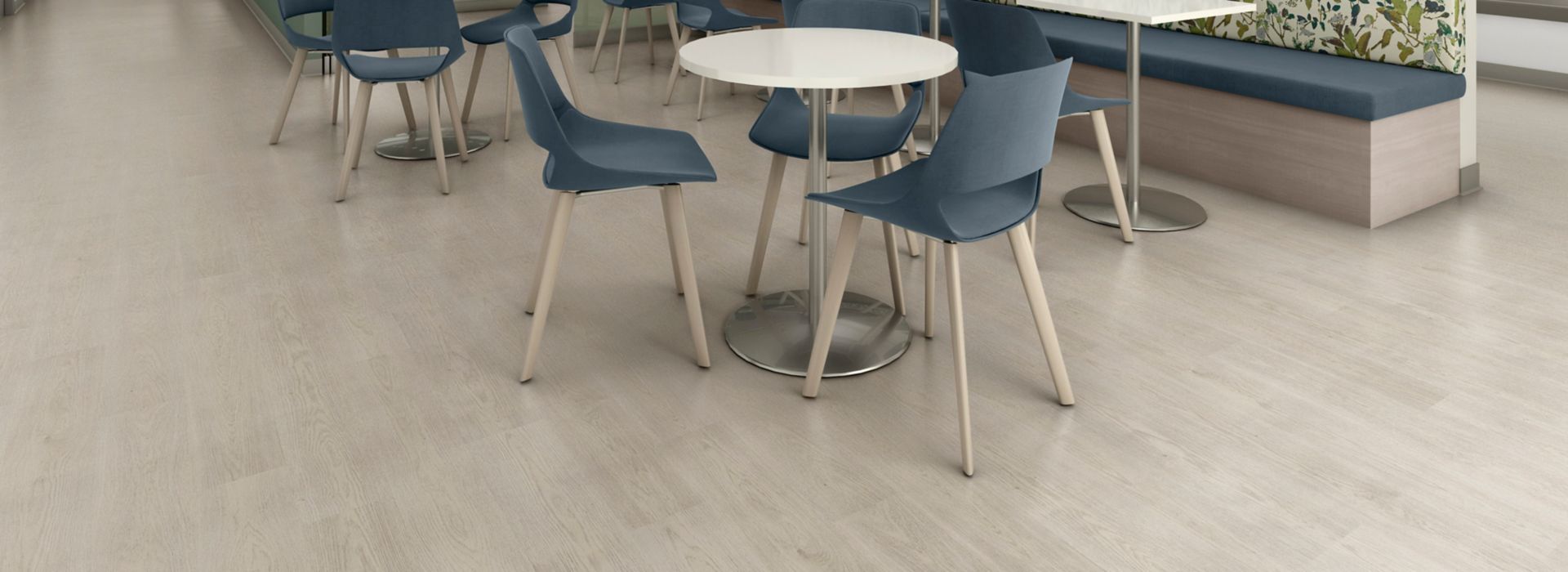 noravant timber rubber flooring in lobby with dining chairs
