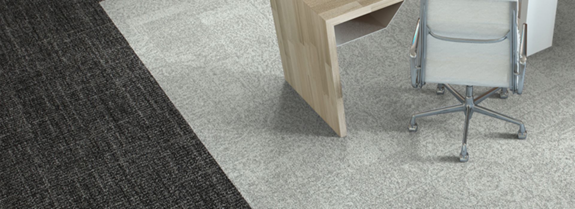 Interface Open Air 405 carpet tile in overhead view with small wooden workstation image number 1