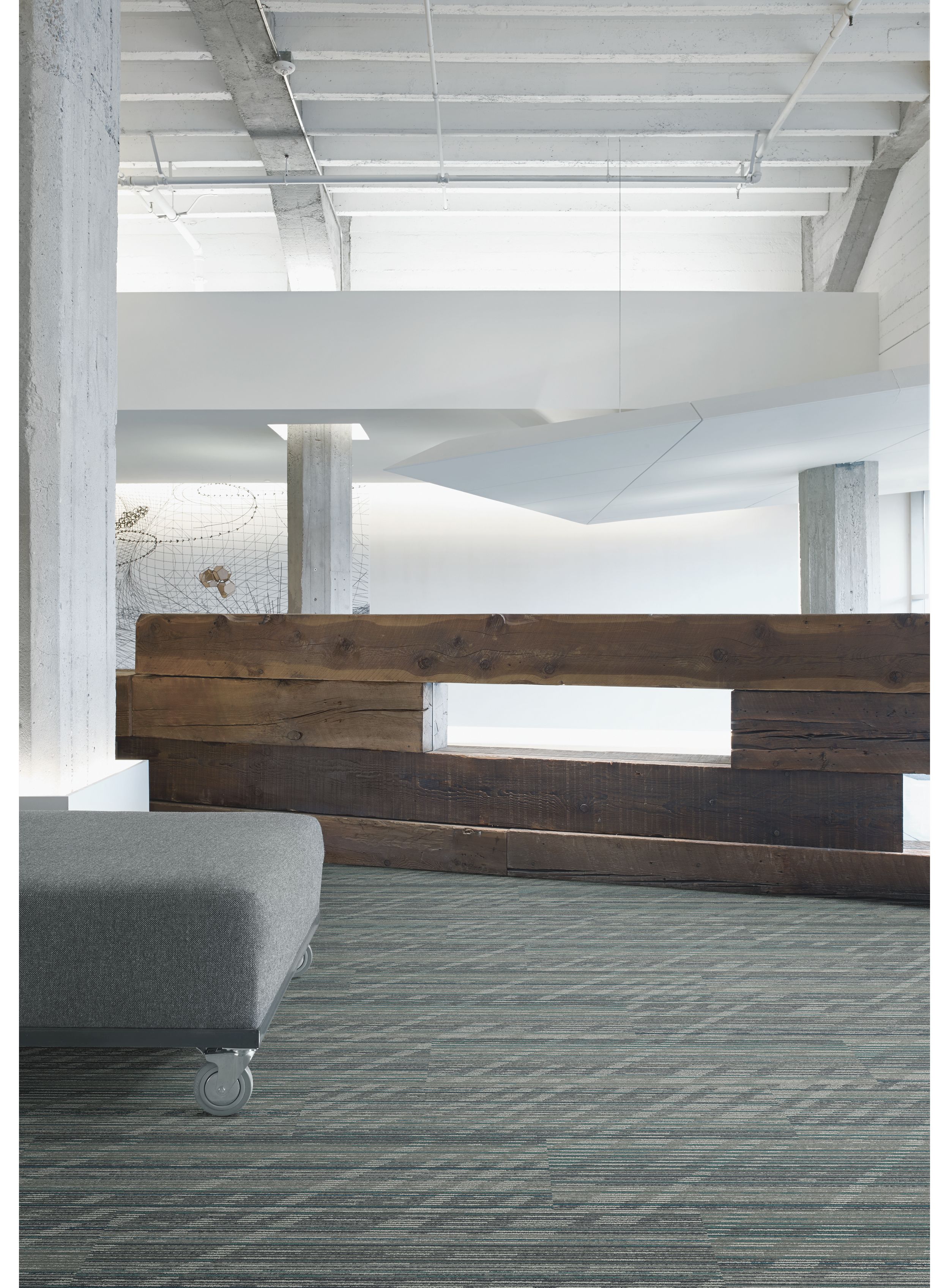 Interface Soft Glow plank carpet tile in lobby area with wood wall image number 2