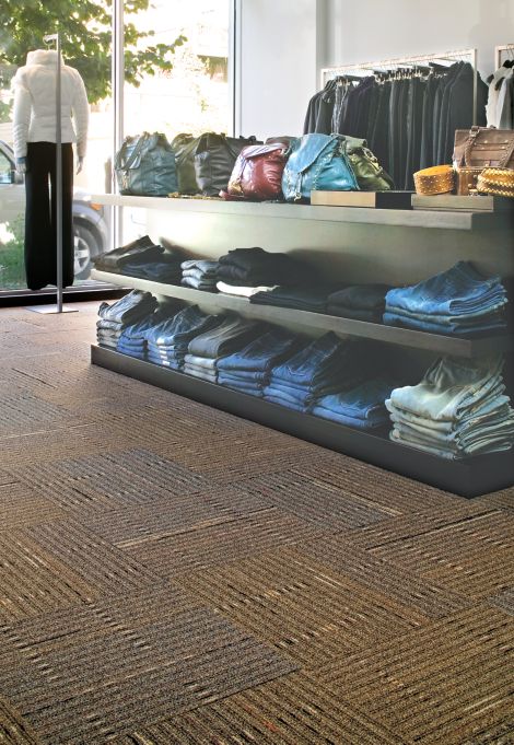 Interface Stroud II carpet tile in retail store