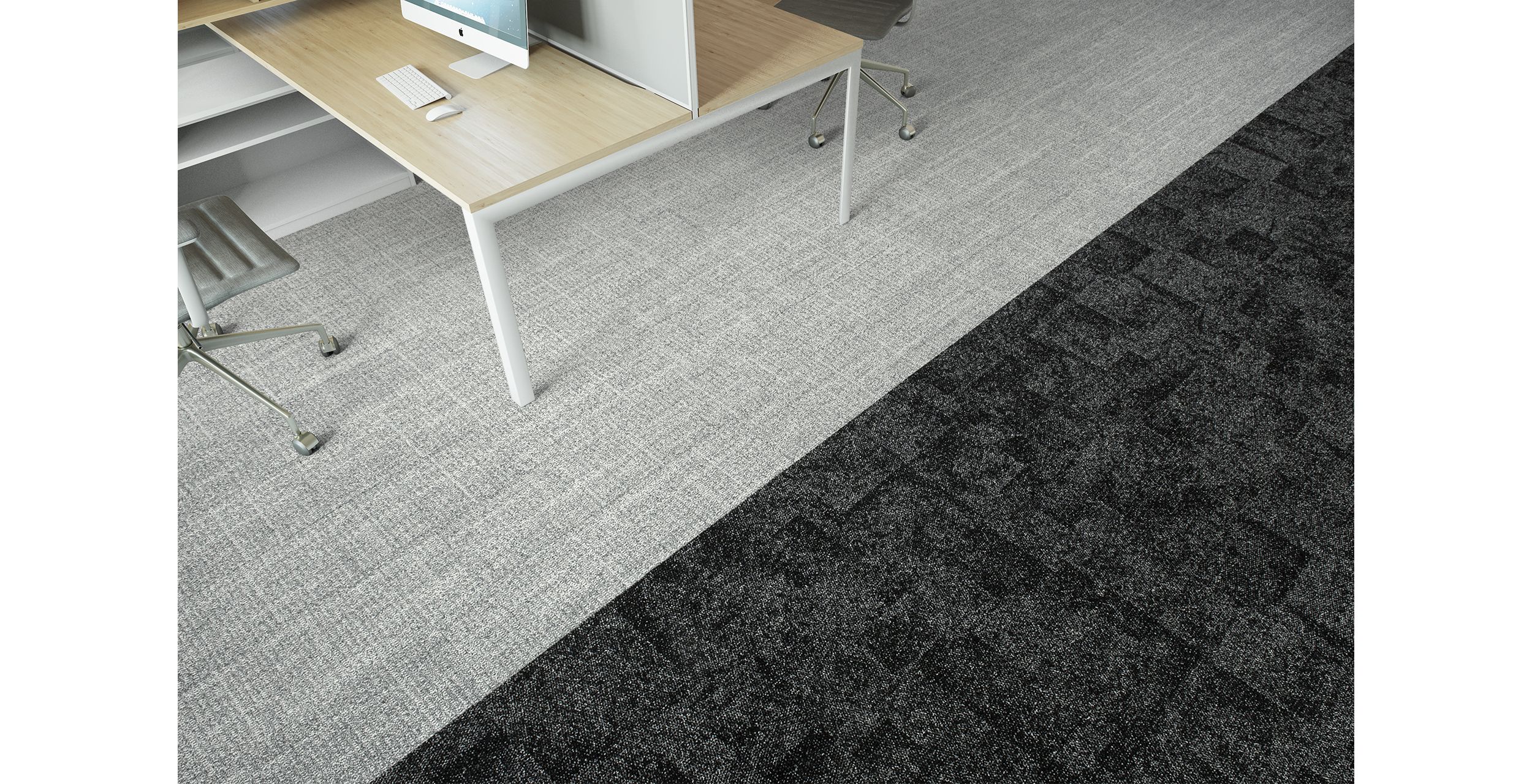Interface Open Air 401 plank carpet tile in floor view with wood top work desk imagen número 6