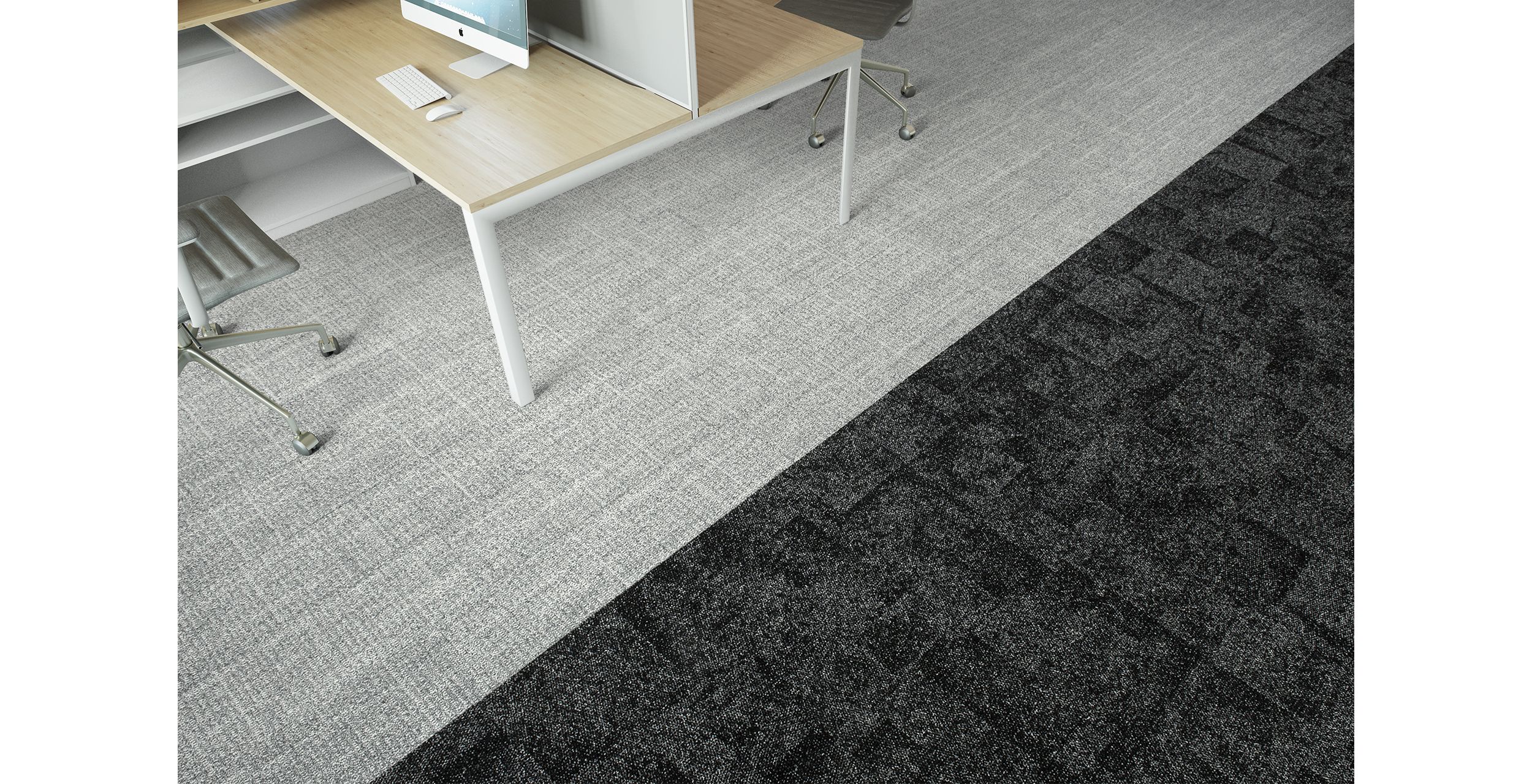 Interface Open Air 401 plank carpet tile in floor view with wood top work desk Bildnummer 5