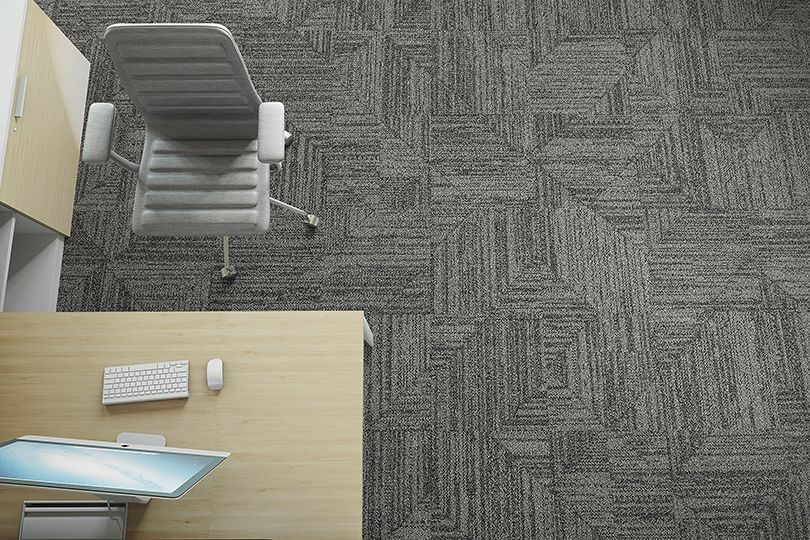 Interface Open Air 403 carpet tile in overhead view with wood work desk and file cabinet image number 6