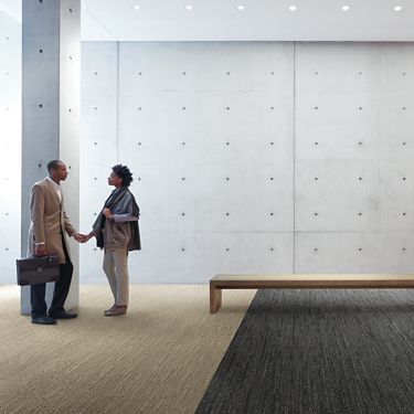 Interface WW870 plank carpet tile in open lobby area with bench image number 1