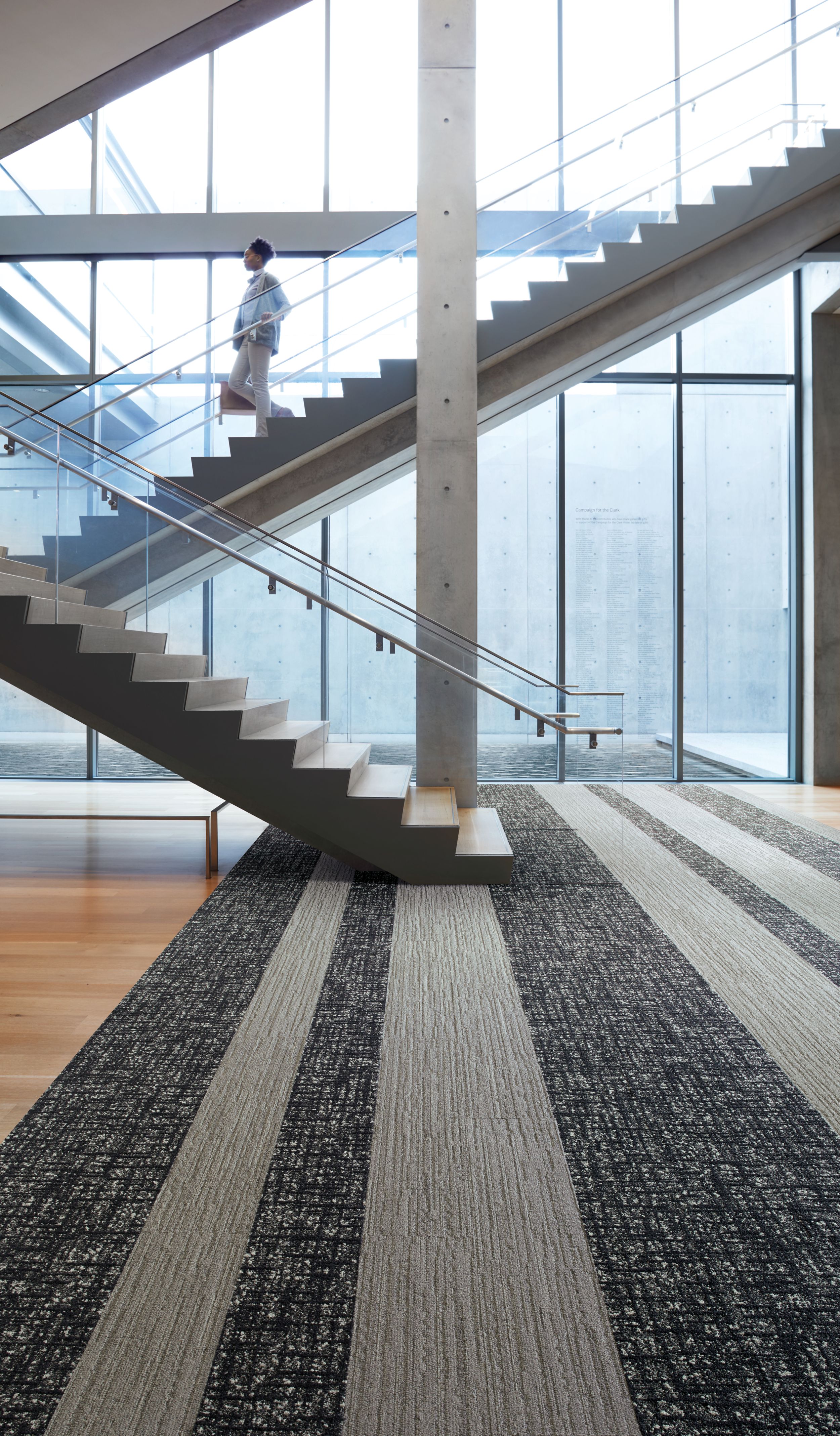 Interface WW880 and WW890 plank carpet tile in office with stairs imagen número 6