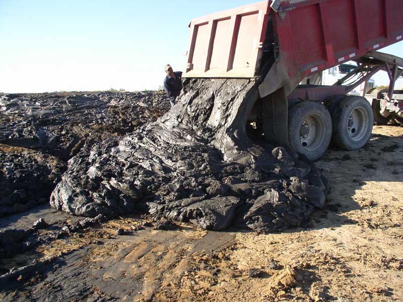 Dumping mud from back of a truck