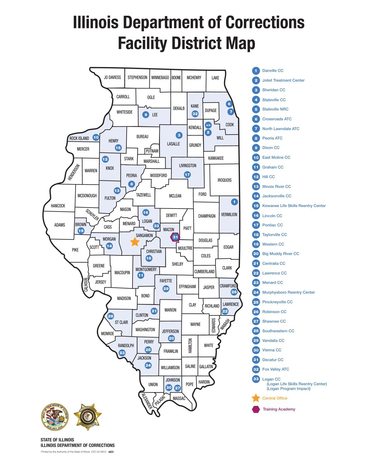 IDOC Facility District Map
