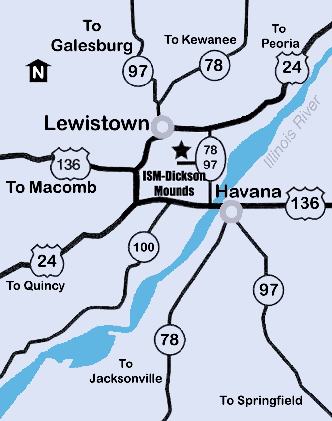 Map of  region with Dickson Mounds Museum highlighted
