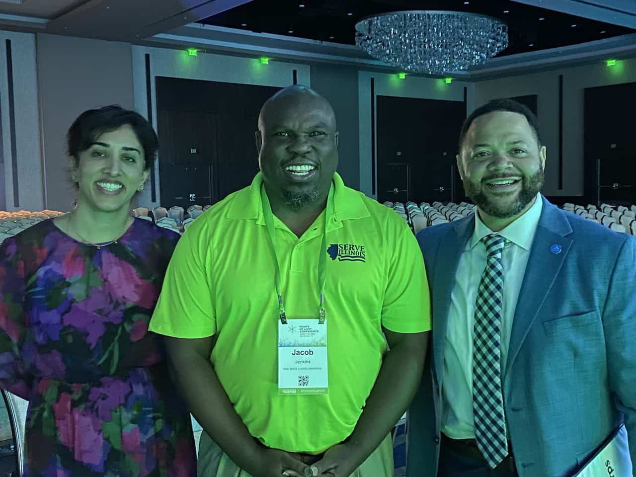 Group picture from Points of Light Conference. Pictured are Sonali Nijhawan, AmeriCorps State and National Director, Volunteer Program Manager, Jacob Jenkins, and Michael Smith, AmeriCorps CEO