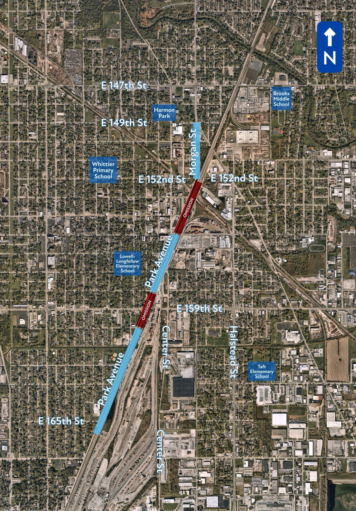 aerial map of morgan and park study area