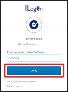 Image of the Enter a code screen with a red box around the Verify button