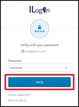 Image of the Verify with password screen with a red box around the button Verify