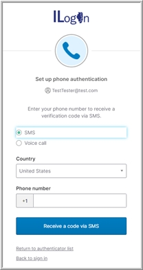 Image of the Set up phone authentication screen