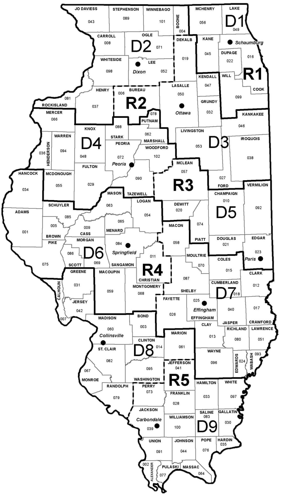 Region Map with County Numbers