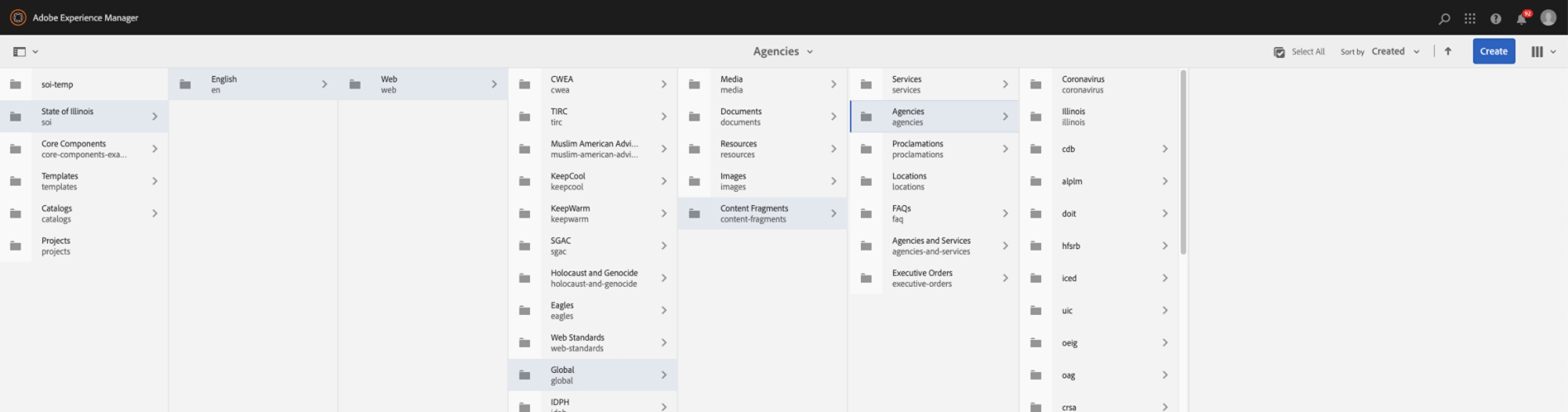 agencies asset path in aem