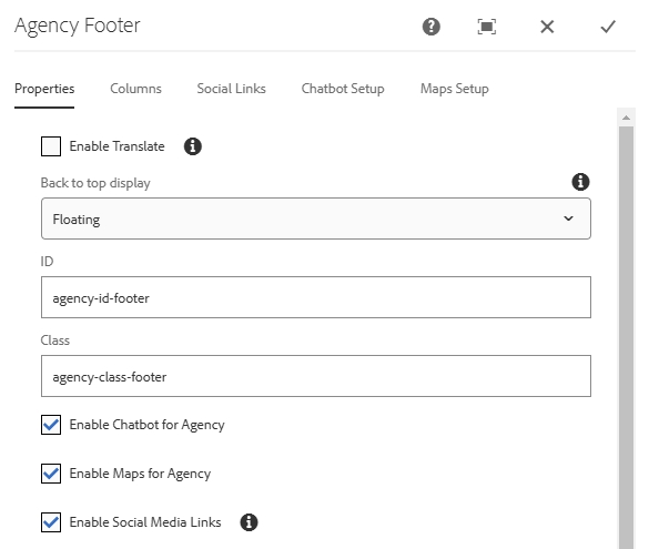 Agency Footer Properties