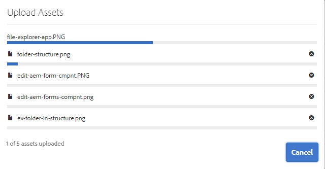 AEM Upload Assets modal screenshot