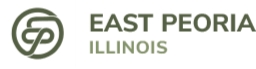 The logo for East Peoria, Illinois, with a green circle containing the letter E and letter P attached to each other.